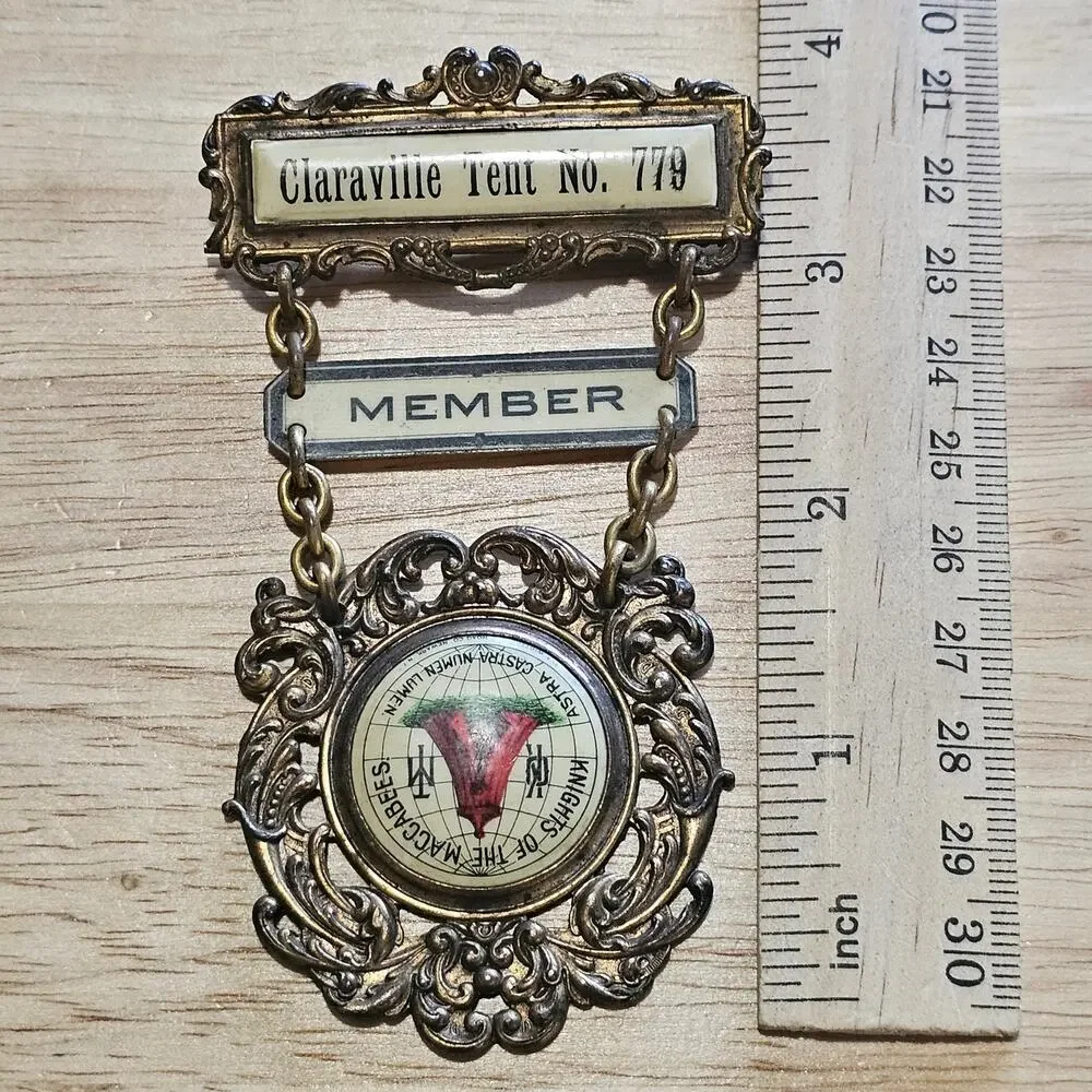 Vintage Fraternal Pin Badge Knights of the Maccabee Claraville Tent 779